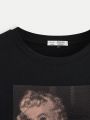 Marilyn Monroe X SHEIN Plus Size Women'S Portrait Printed Short Sleeve T-Shirt