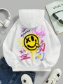 Tween Girl Cartoon & Letter Graphic Hoodie