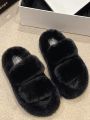 Autumn/winter Fashionable Casual House Slippers With Furry Upper And Wide/plus Size Fit