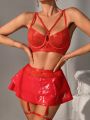 Valentine's Day Themed Pu 4pcs Sexy Lingerie Set