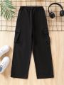 SHEIN Tween Boys' Zipper Closure Multi Pocket Waist Drawstring Pants