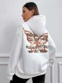 Women's Simple And Cute Hooded Sweatshirt With Butterfly And Letter Pattern