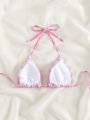 SHEIN Swim Mod Floral Print Smocked Halter Triangle Bikini Top
