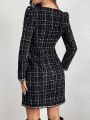 SHEIN Privé Women's Puff Sleeve Checked Dress