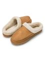 Mens Leather Slippers Comfy Handmade Stitch Slip-on House Shoes Warm Fur Lined Rubber Sole Indoor Outdoor