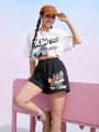 TOM & JERRY X SHEIN Cartoon Letter Print Shorts