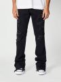 SUMWON Flare Fit Distressed Jean With Side Snaps