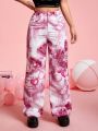 SHEIN PETITE Women's Heart Letter Print Casual Denim-Like Pants