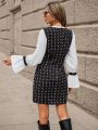 SHEIN Clasi Contrast Color Flared Sleeve Geometric Pattern Dress