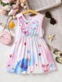 Little Girls' Cartoon Ocean Creature Print Gradient Color Dress