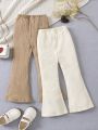 SHEIN Kids EVRYDAY Young Girl 2pcs Heart Embroidery Flare Leg Pants