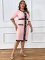 SHEIN Clasi Large Size Contrast Patchwork Half-sleeve Dress