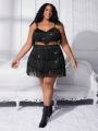 SHEIN CURVE+ Plus Size Women's Sparkling Fringed Shorts