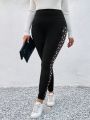 SHEIN LUNE Plus Size Women Valentine's Day Heart Pocket Tight-Fitting Leggings