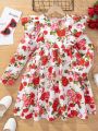 SHEIN Kids HYPEME Tween Girls' Street Style Woven Printed Long Sleeve Dress