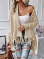 SHEIN LUNE Women's Shawl Collar Fringe Trim Open Front Cardigan