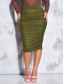 SHEIN BAE Plus High Waist Ruched Pencil Skirt