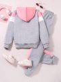 SHEIN Kids SUNSHNE 2pcs/set Teen Girls' Casual Color Block Hoodie And Sweatpants