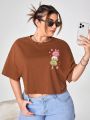 Ana Bizuti Plus Cartoon Graphic Drop Shoulder Tee