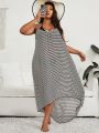 SHEIN Swim Vcay Plus Striped High Low Hem Cover Up Without Bikini