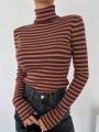 DAZY Kpop Striped Turtleneck Slim Fit Sweater For Layering