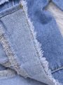 Young Girl Bleach Wash Raw Hem Denim Jacket