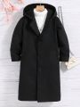 Tween Boy 1pc Button Front Hooded Overcoat