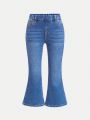 SHEIN Young Girl'S Elastic Waist Washed Flared Jeans