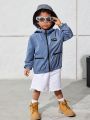 SHEIN Kids Cooltwn Boys Casual Loose And Versatile Hooded Jacket With English Woven Label