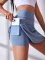 Tennis Basic Wideband Waist Sports Skort With Phone Pocket