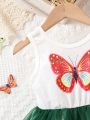 Baby Girls' Butterfly Embroidery Mesh Patchwork Dress