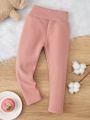 Little Girls' High Waist Slim Fit Warm Stretchy Fleece Lined Leggings, Autumn And Winter