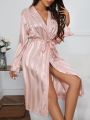 Striped Jacquard Belted Satin Robe