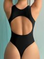 SHEIN Swim Chicsea Women's One Piece Swimsuit With Half Front Zipper