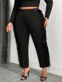 SHEIN SXY Women's Plus Size Patchwork Plush Side Stitching Tapered Pants