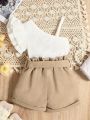 Infant One-shoulder Top And Lace Trim Shorts Set