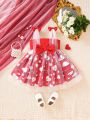 Baby Girl Mesh Heart Design Dress With Bowknot