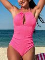 SHEIN Swim Vcay Women'S Solid Color One-Piece Swimsuit