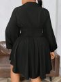 Women's Plus Size Lantern Sleeve V-neck Belted Dress