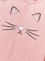 SHEIN Kids Nujoom Girls' Vintage Cartoon Animal Printed Long Sleeve Round Neck T-shirt Set, Multiple Colors