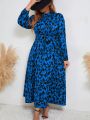 SHEIN Modely Plus Size Women's Full Print Belted Maxi Dress