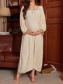 Maternity Butterfly Embroidery Mesh Patchwork Nightgown