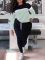 Plus Size Women's Colorblock Long Sleeve 2 Piece Set