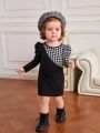 SHEIN Baby Girl Houndstooth Print Puff Sleeve Dress