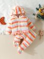 Cute Striped Coral Fleece Warm Baby Girls' Pajama Set