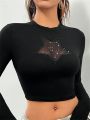 SHEIN Coolane Star Mesh Insert Long Sleeves Crop T-Shirt