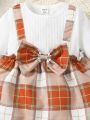 Baby Girls' Checked Patchwork Bow Decorated Dress