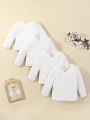 4pcs Baby Boy Solid Surplice Neck Button Front Top