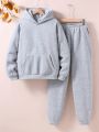 Teenage Boys' Fleece-lined Hoodie And Sweatpants Two-piece Outfit