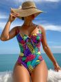 SHEIN Swim Vcay Women's One-piece Swimsuit With Tropical Print